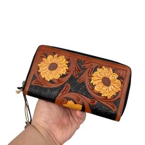 Myra Bags Aegis Yellow Flower Leather Zip Wallet